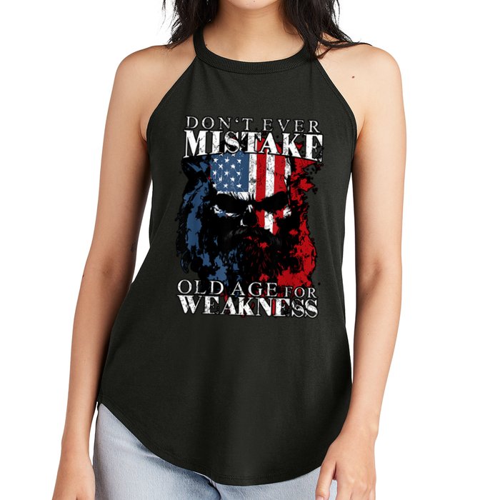 Skull American Flag Dont Ever Mistake Old Age For Weakness Women's Perfect Tri Rocker Tank