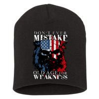 Skull American Flag Dont Ever Mistake Old Age For Weakness Short Acrylic Beanie