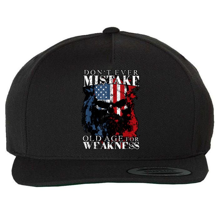Skull American Flag Dont Ever Mistake Old Age For Weakness Wool Snapback Cap