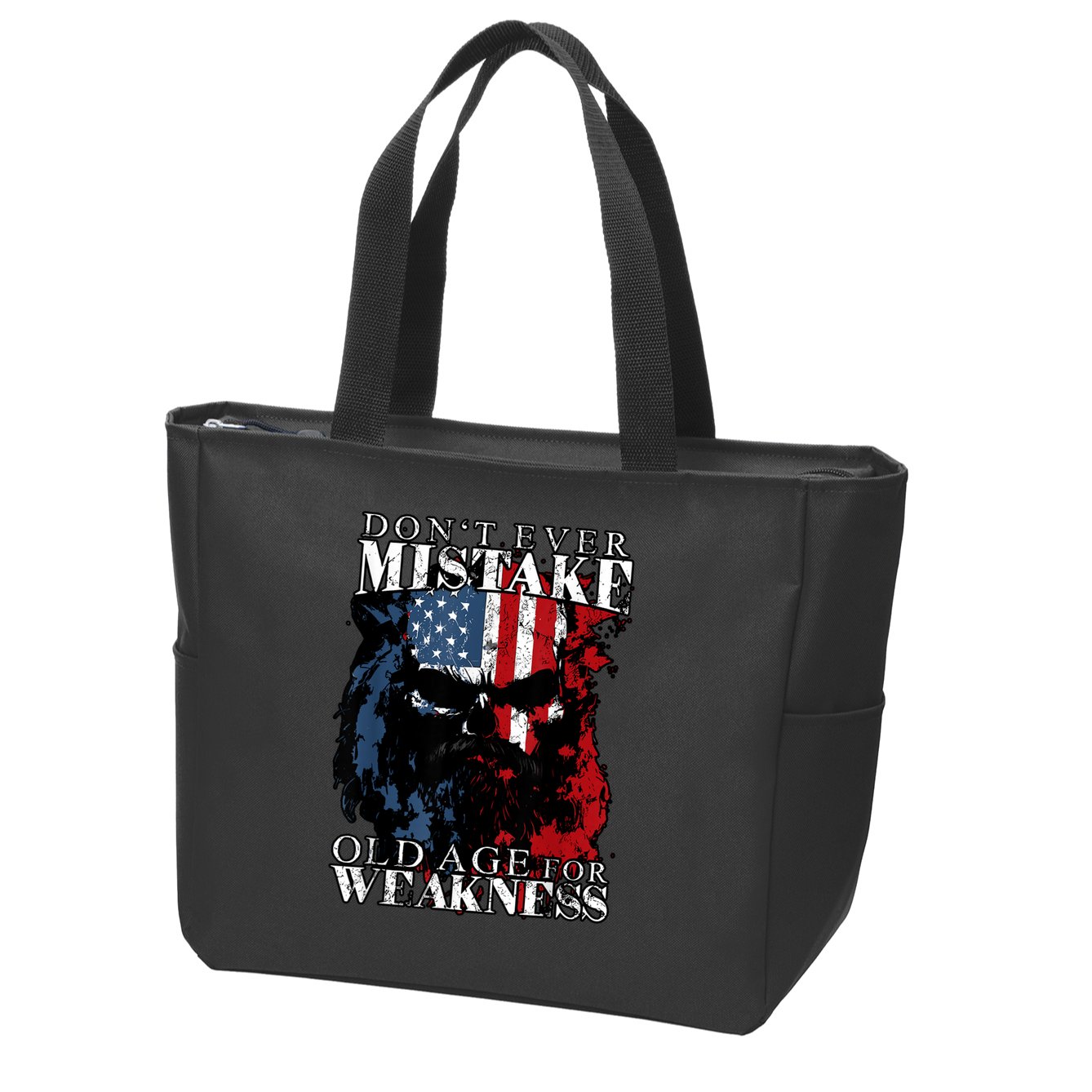 Skull American Flag Dont Ever Mistake Old Age For Weakness Zip Tote Bag