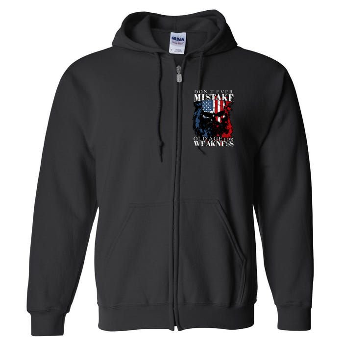 Skull American Flag Dont Ever Mistake Old Age For Weakness Full Zip Hoodie