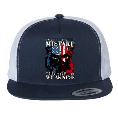 Skull American Flag Dont Ever Mistake Old Age For Weakness Flatbill Hat