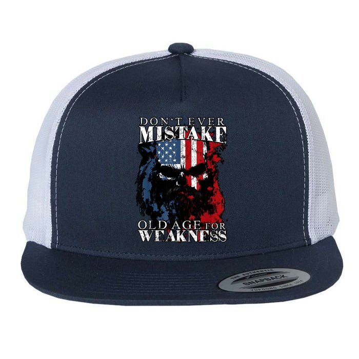 Skull American Flag Dont Ever Mistake Old Age For Weakness Flatbill Hat