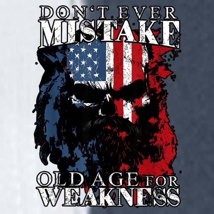 Skull American Flag Dont Ever Mistake Old Age For Weakness Stripe Pom Pom Beanie