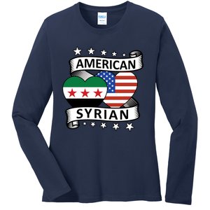 Syrian American Flag American And Syrian Syria New Flag Sweatshirt Ladies Long Sleeve Shirt