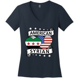 Syrian American Flag American And Syrian Syria New Flag Sweatshirt Women's V-Neck T-Shirt