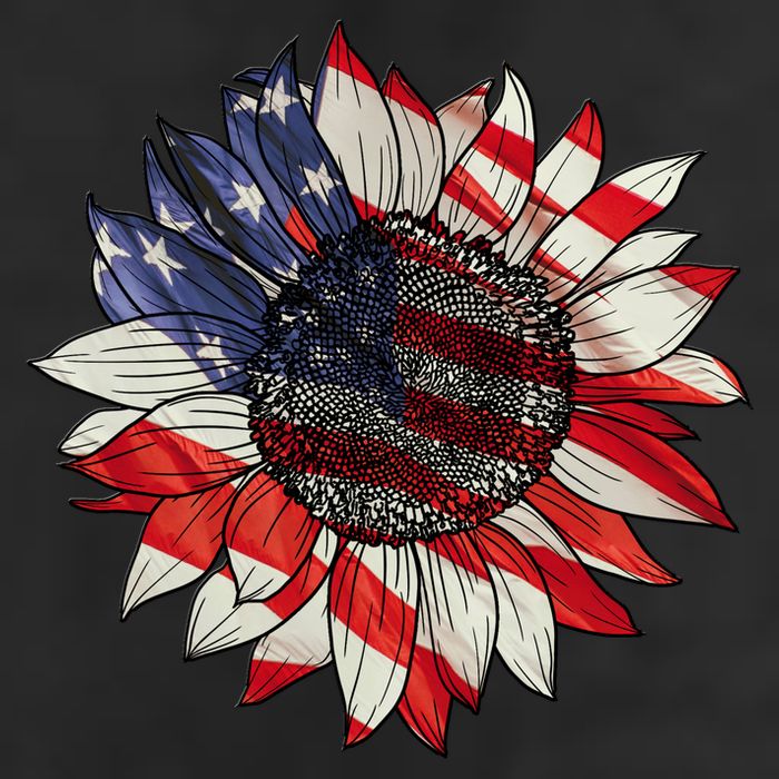 Sunflower American Flag 4th Of July Merica USA 7 Panel Mesh Trucker Snapback Hat