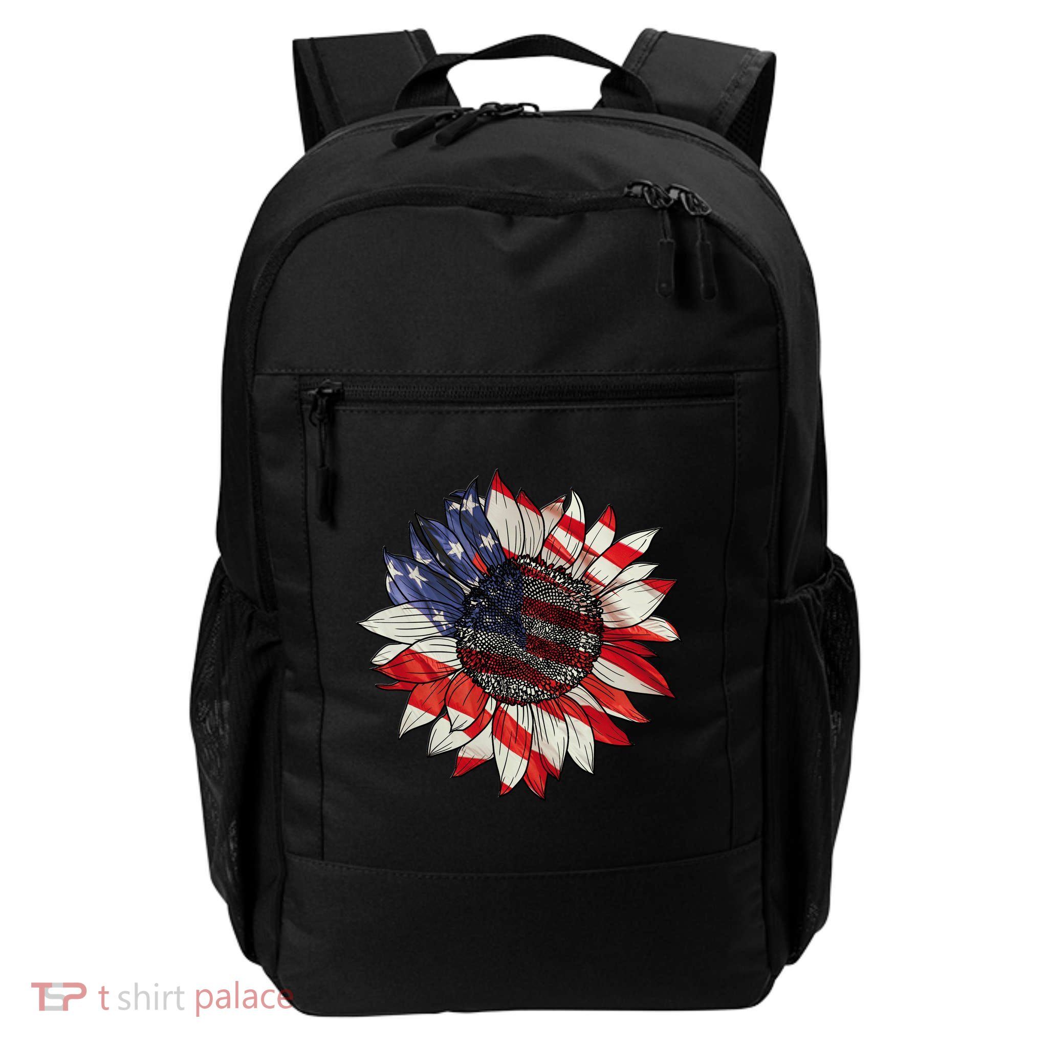 Sunflower American Flag 4th Of July Merica USA Backpack