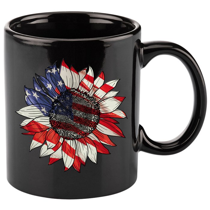 Sunflower American Flag 4th Of July Merica USA 11oz C Handle Ceramic Mug