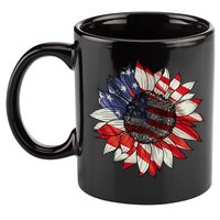 Sunflower American Flag 4th Of July Merica USA 11oz C Handle Ceramic Mug