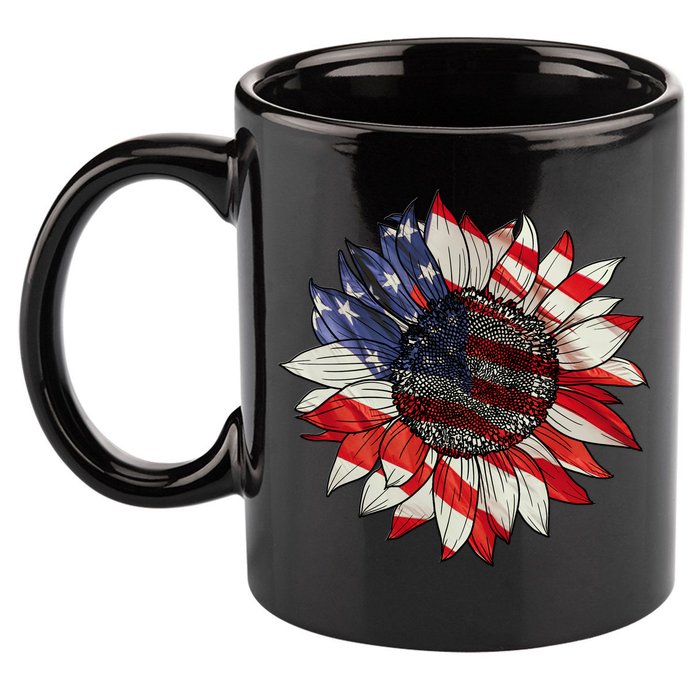 Sunflower American Flag 4th Of July Merica USA 11oz C Handle Ceramic Mug