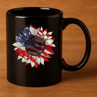 Sunflower American Flag 4th Of July Merica USA 11oz C Handle Ceramic Mug