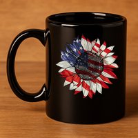 Sunflower American Flag 4th Of July Merica USA 11oz C Handle Ceramic Mug