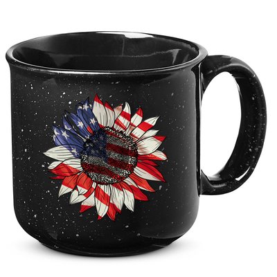 Sunflower American Flag 4th Of July Merica USA 15oz Campfire Ceramic Mug