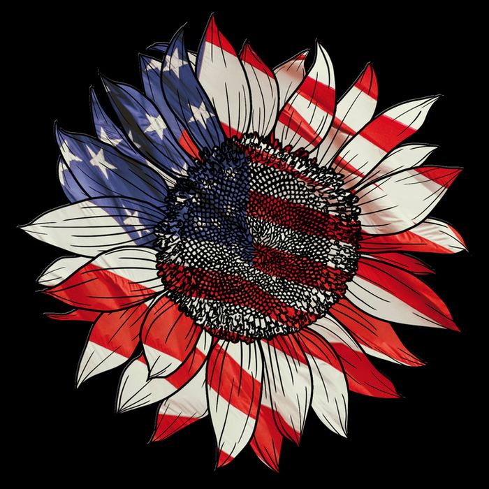 Sunflower American Flag 4th Of July Merica USA Drawstring Bag