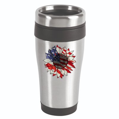 Sunflower American Flag 4th Of July Merica USA 16oz Travel Tumbler