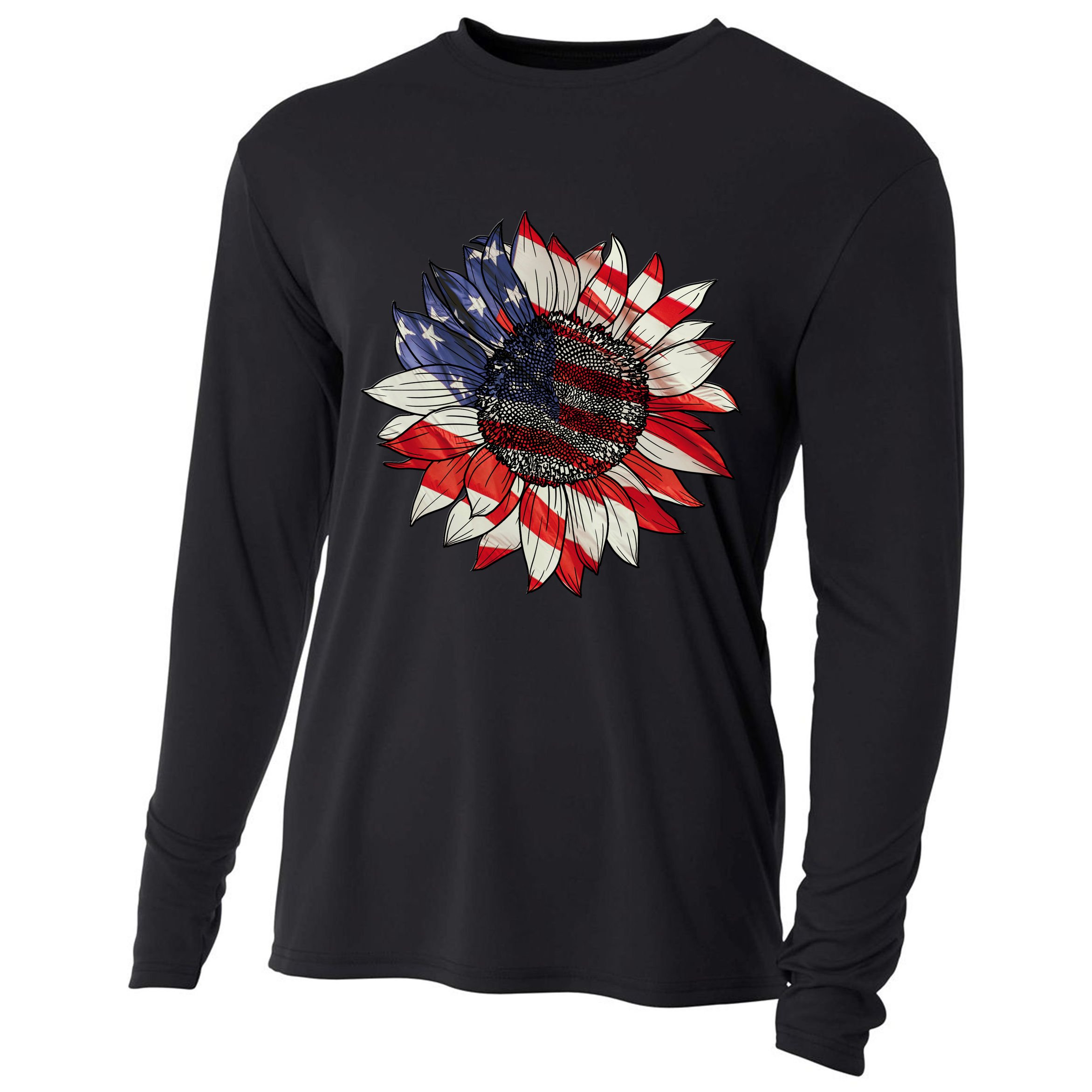 Sunflower American Flag 4th Of July Merica USA Cooling Performance Long Sleeve Crew