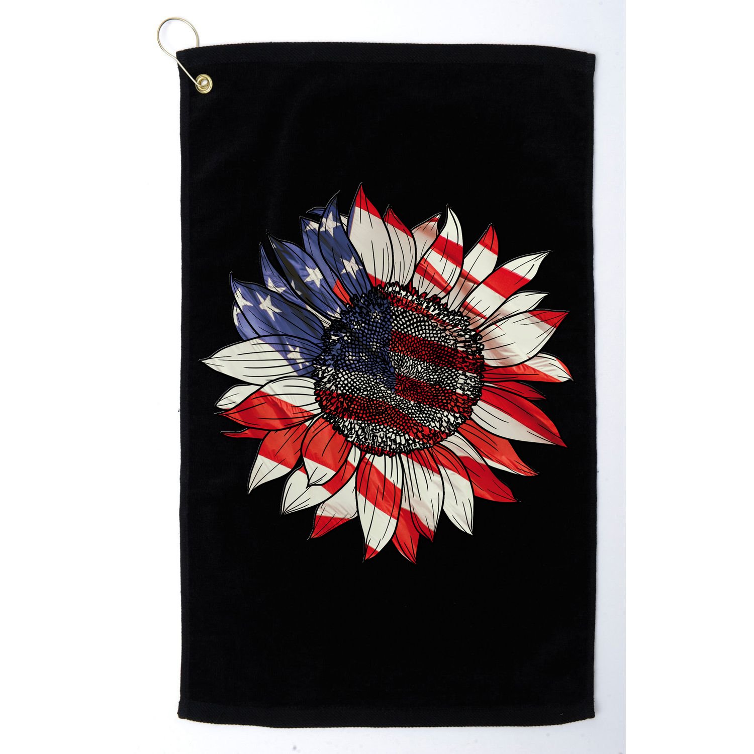 Sunflower American Flag 4th Of July Merica USA Golf Towel