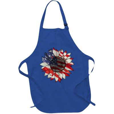 Sunflower American Flag 4th Of July Merica USA Apron
