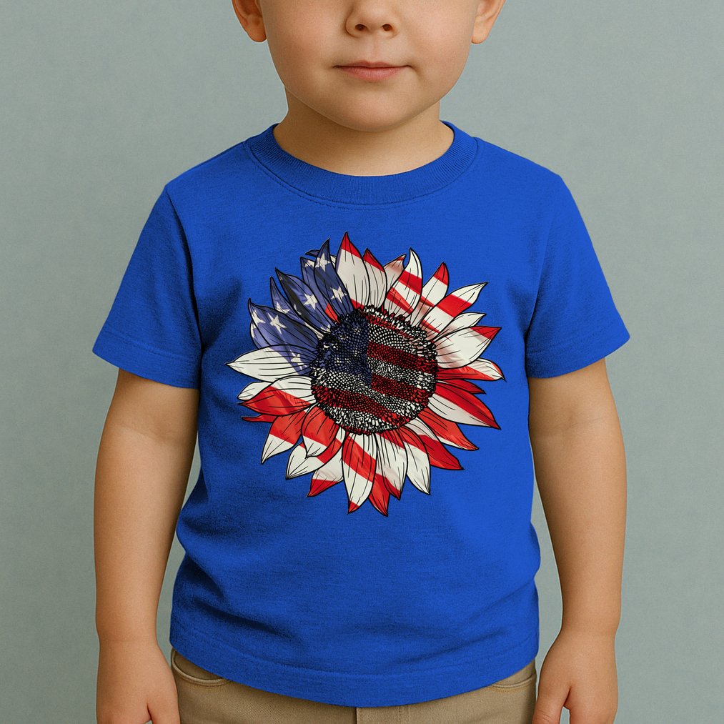 Sunflower American Flag 4th Of July Merica USA Toddler T-Shirt