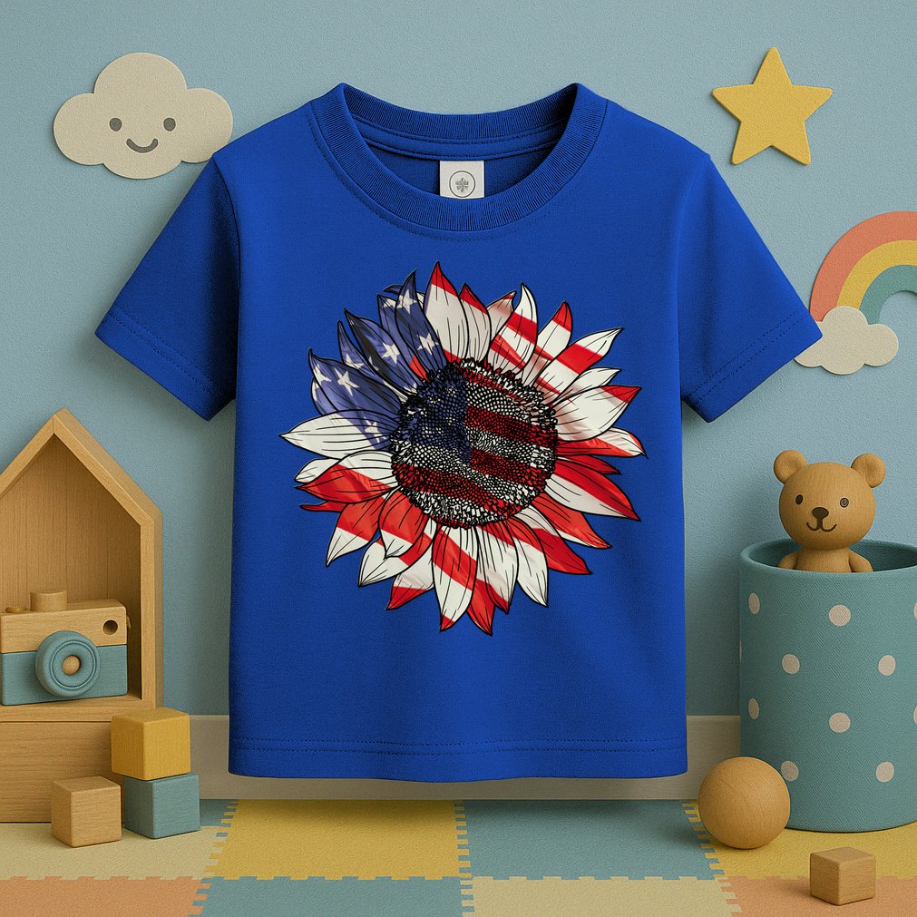 Sunflower American Flag 4th Of July Merica USA Toddler T-Shirt