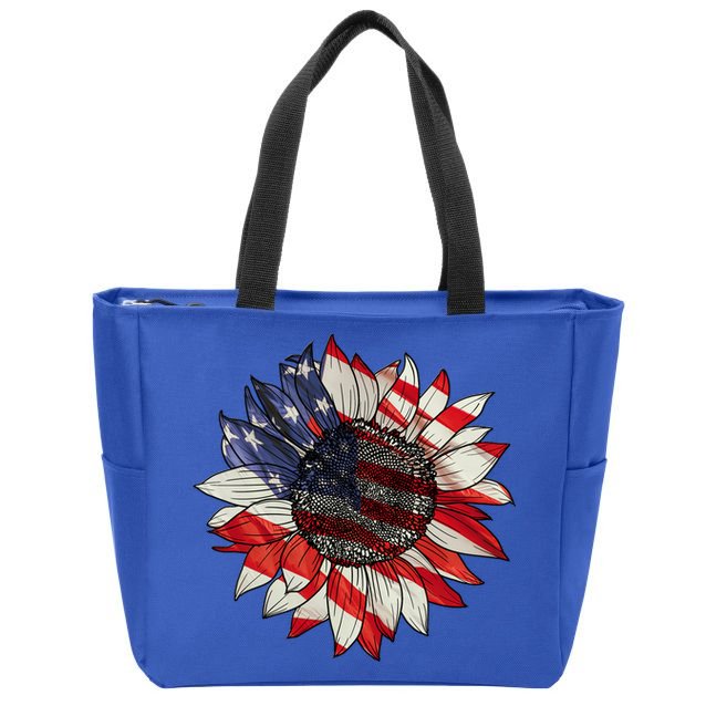 Sunflower American Flag 4th Of July Merica USA Zip Tote Bag