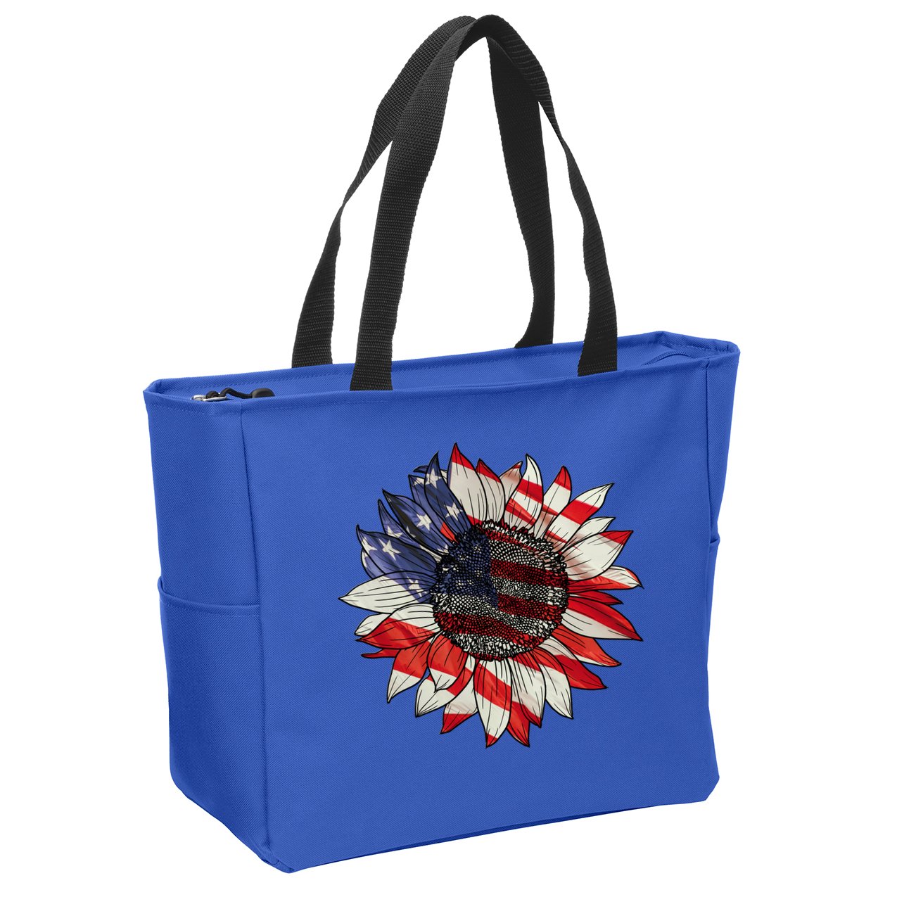 Sunflower American Flag 4th Of July Merica USA Zip Tote Bag