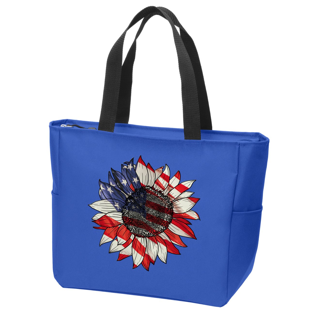 Sunflower American Flag 4th Of July Merica USA Zip Tote Bag