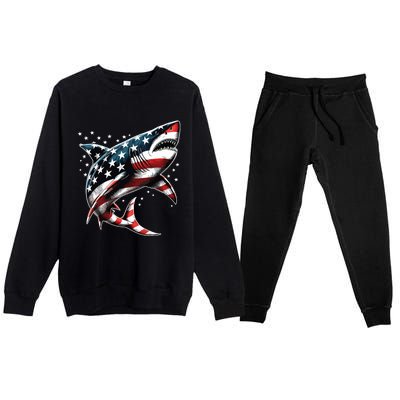 Shark American Flag Usa 4th Of July Funny Premium Crewneck Sweatsuit Set