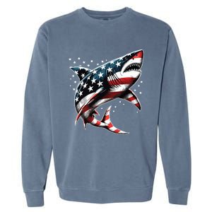 Shark American Flag Usa 4th Of July Funny Garment-Dyed Sweatshirt