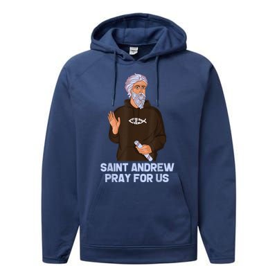 St Andrew Fishing Patron Saint Of Fisherman Catholic Saint Performance Fleece Hoodie