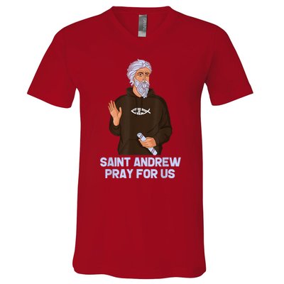 St Andrew Fishing Patron Saint Of Fisherman Catholic Saint V-Neck T-Shirt