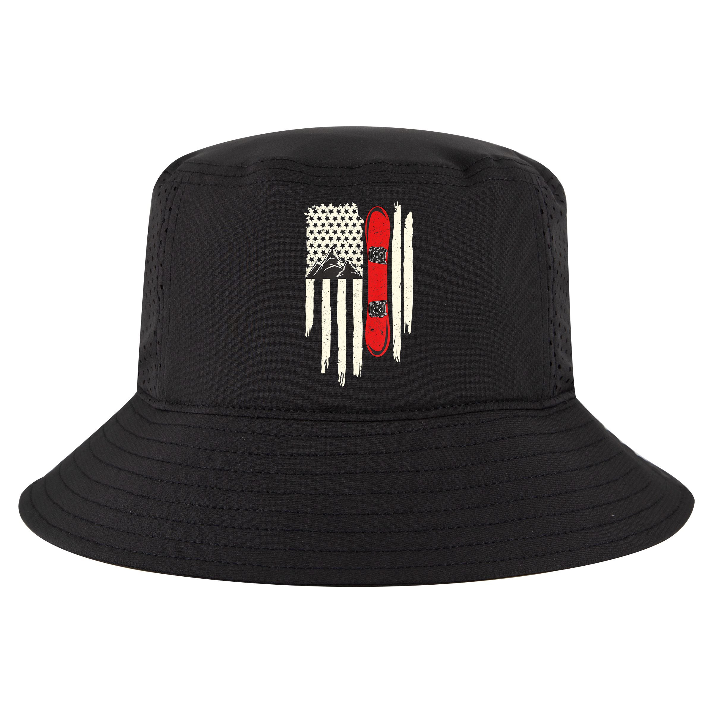 Snowboard American Flag Winter Sports Alpine Snowboarding TShirt Cool Comfort Performance Bucket Hat