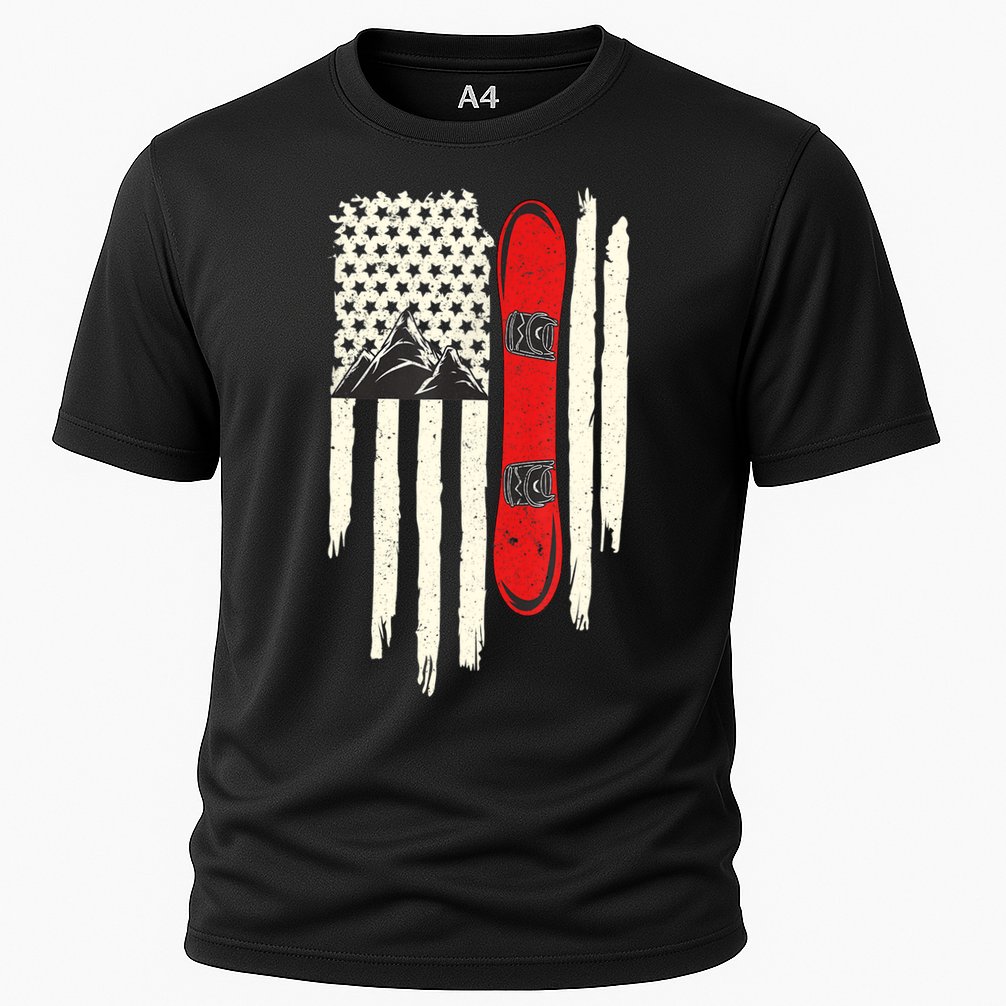 Snowboard American Flag Winter Sports Alpine Snowboarding TShirt Cooling Performance Crew T-Shirt