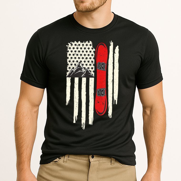 Snowboard American Flag Winter Sports Alpine Snowboarding TShirt Cooling Performance Crew T-Shirt