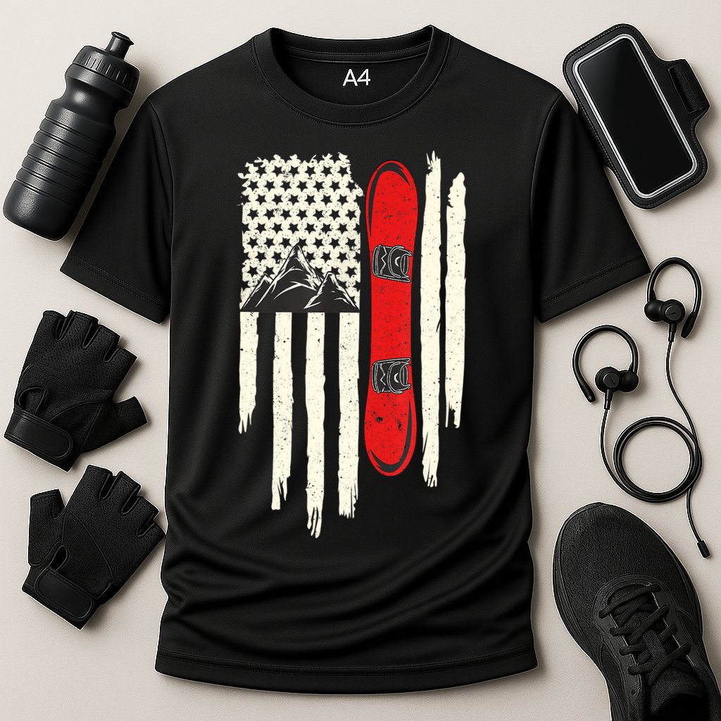 Snowboard American Flag Winter Sports Alpine Snowboarding TShirt Cooling Performance Crew T-Shirt