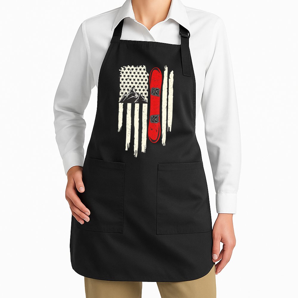 Snowboard American Flag Winter Sports Alpine Snowboarding TShirt Apron
