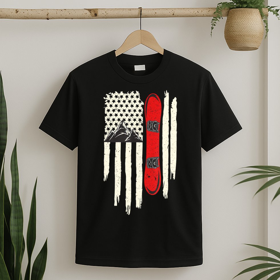 Snowboard American Flag Winter Sports Alpine Snowboarding TShirt T-Shirt