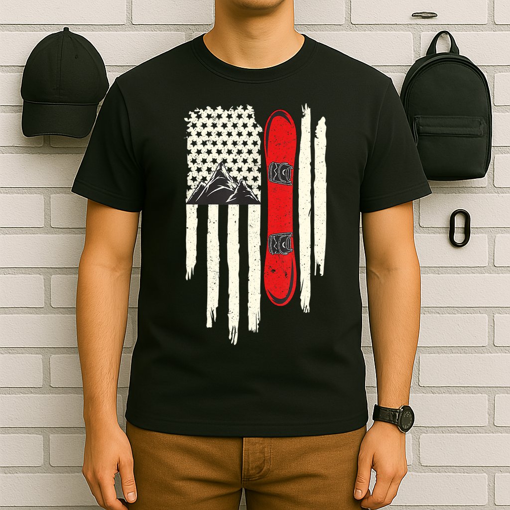 Snowboard American Flag Winter Sports Alpine Snowboarding TShirt T-Shirt