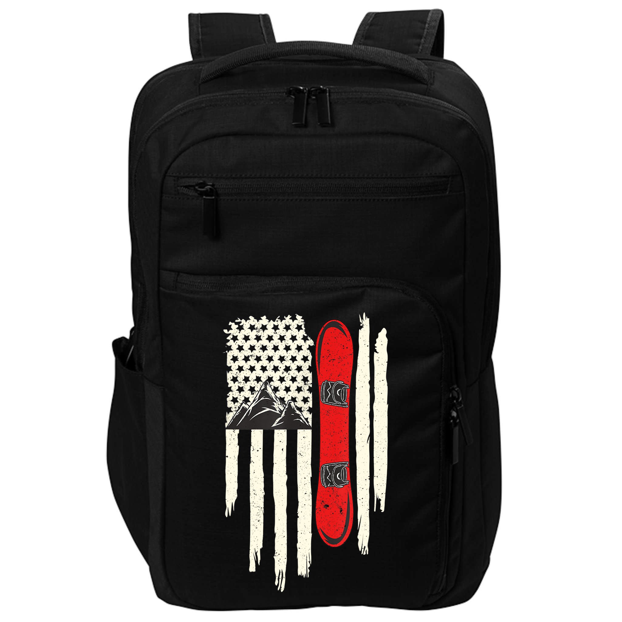 Snowboard American Flag Winter Sports Alpine Snowboarding TShirt Impact Tech Backpack