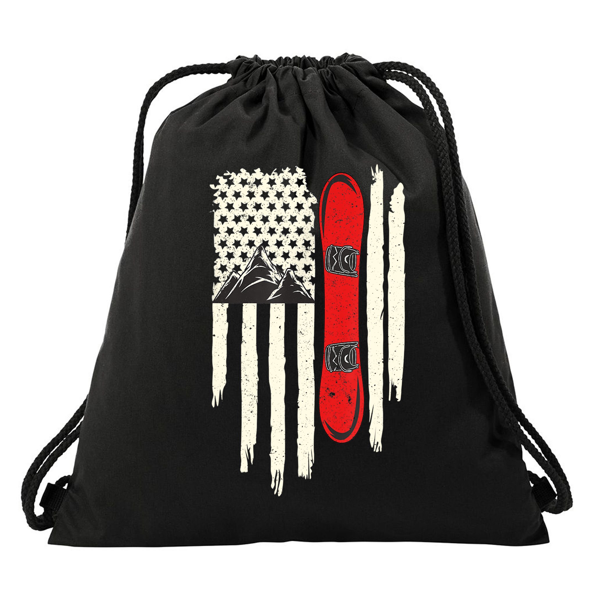 Snowboard American Flag Winter Sports Alpine Snowboarding TShirt Drawstring Bag