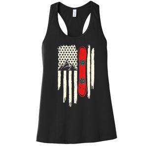 Snowboard American Flag Winter Sports Alpine Snowboarding TShirt Women's Racerback Tank