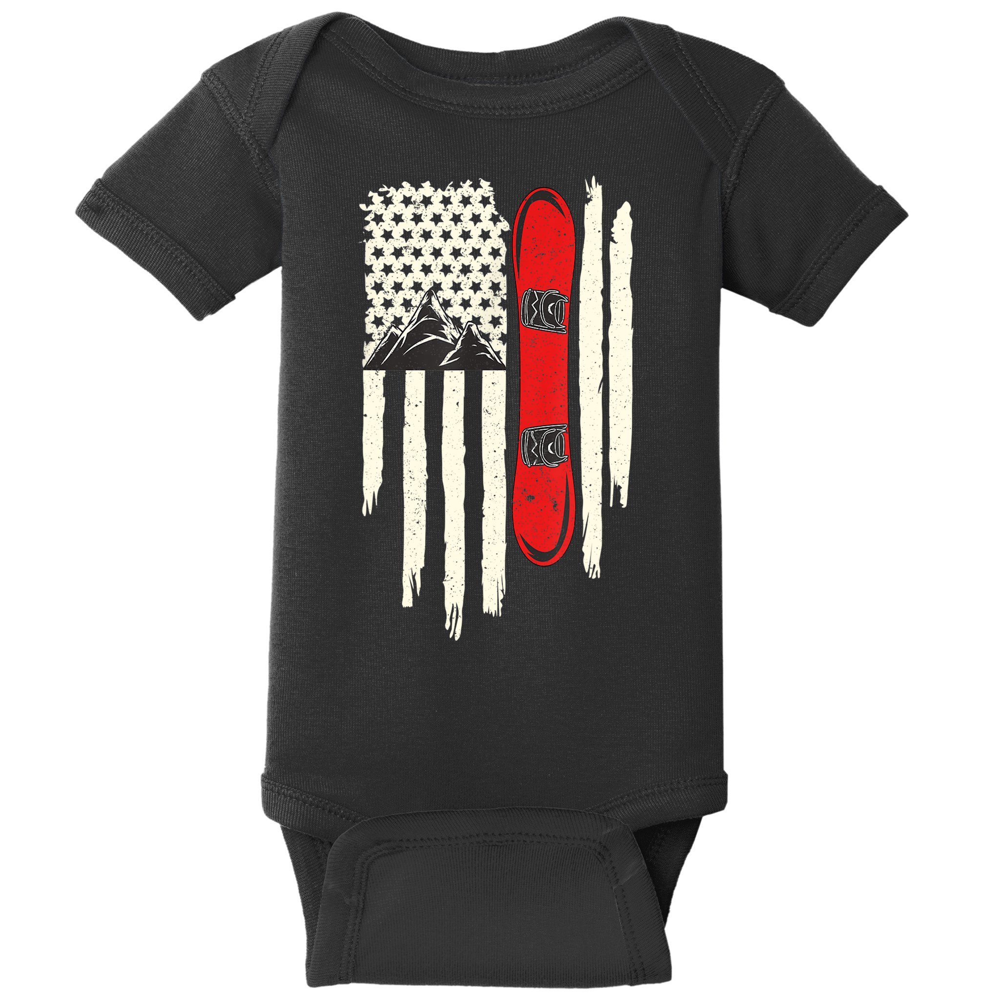 Snowboard American Flag Winter Sports Alpine Snowboarding TShirt Baby Bodysuit