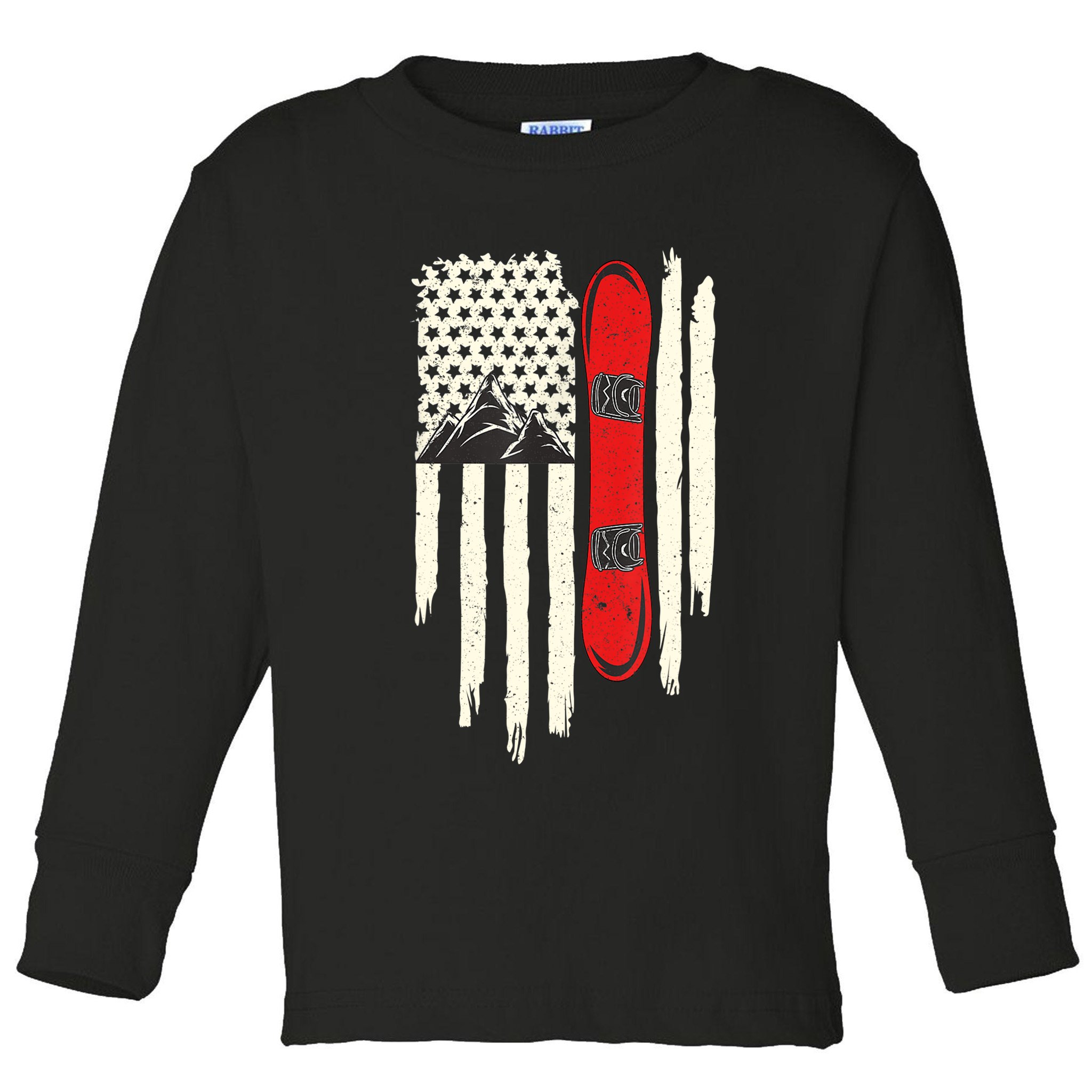 Snowboard American Flag Winter Sports Alpine Snowboarding TShirt Toddler Long Sleeve Shirt
