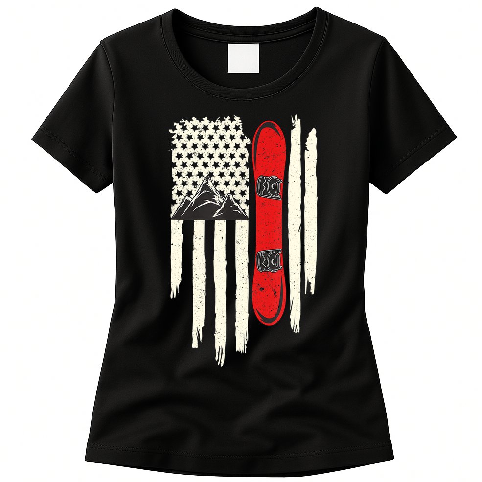 Snowboard American Flag Winter Sports Alpine Snowboarding TShirt Womens T-Shirt