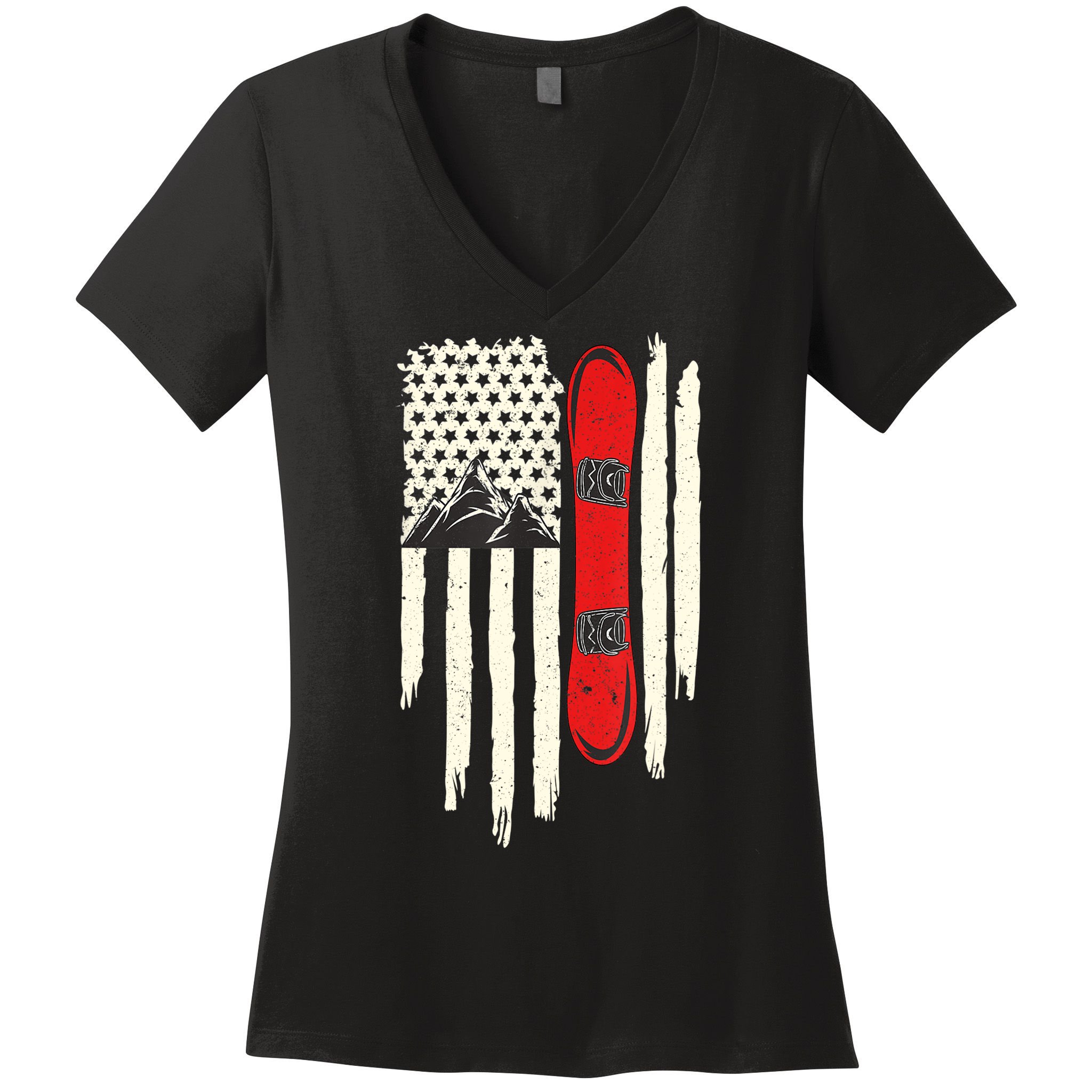 Snowboard American Flag Winter Sports Alpine Snowboarding TShirt Women's V-Neck T-Shirt