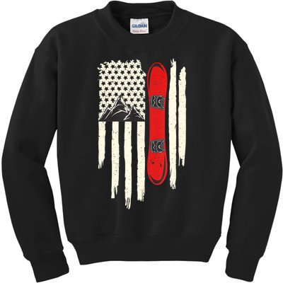 Snowboard American Flag Winter Sports Alpine Snowboarding TShirt Kids Sweatshirt