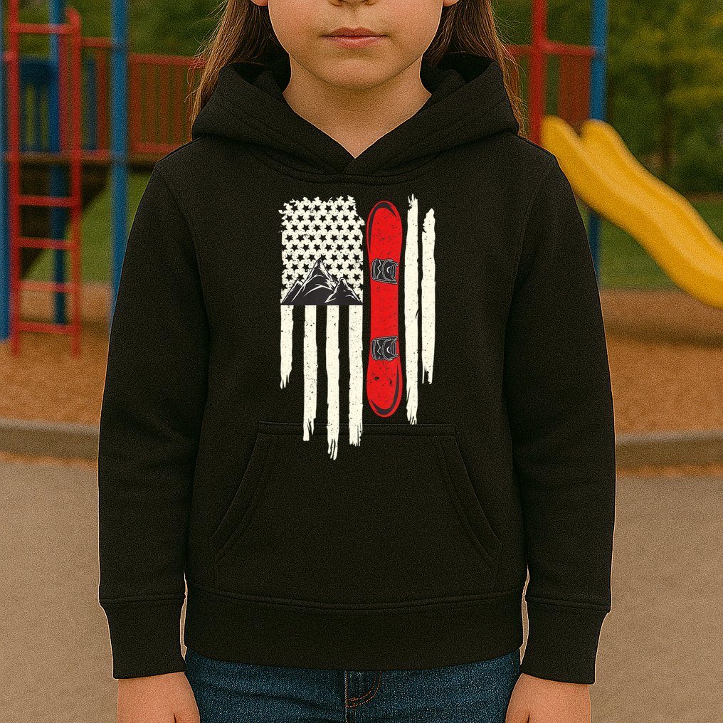 Snowboard American Flag Winter Sports Alpine Snowboarding TShirt Kids Hoodie