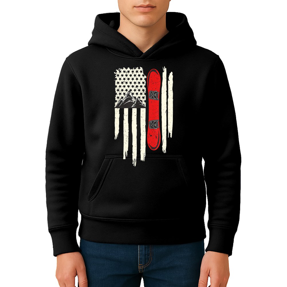 Snowboard American Flag Winter Sports Alpine Snowboarding TShirt Kids Hoodie
