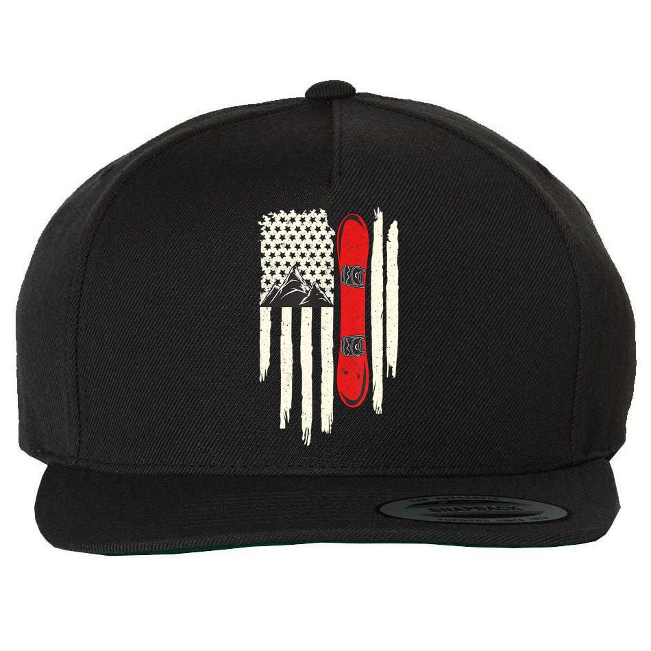 Snowboard American Flag Winter Sports Alpine Snowboarding TShirt Wool Snapback Cap